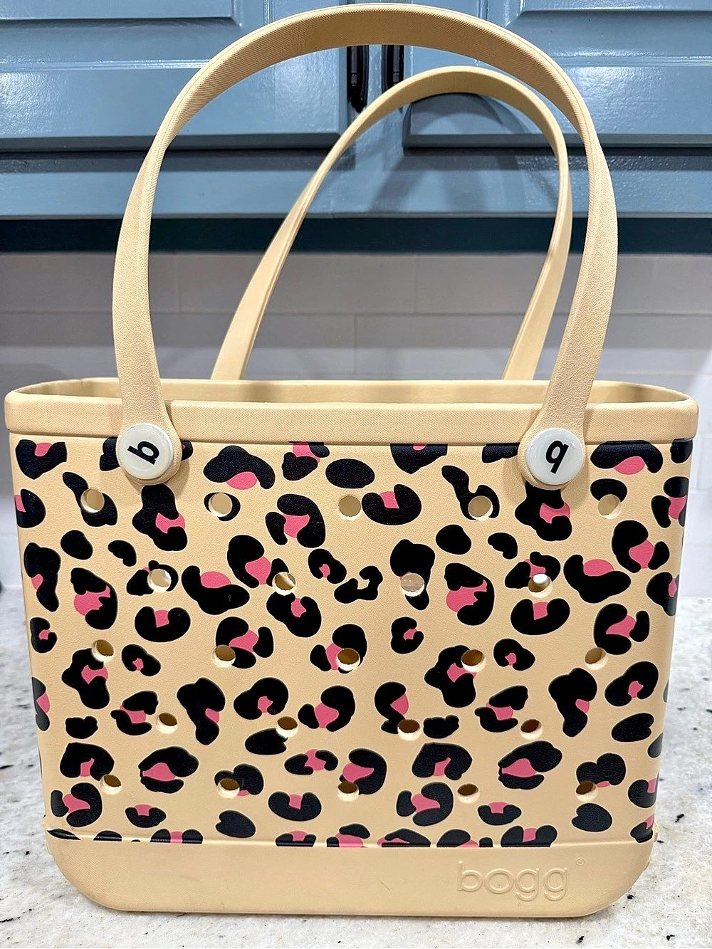 Bogg Bag Leopard Print Tote Tan & Pink